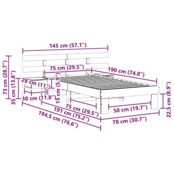 Bettgestell mit Schubladen mit Kopfteil Braun 75 x 190 cm Massivkiefer