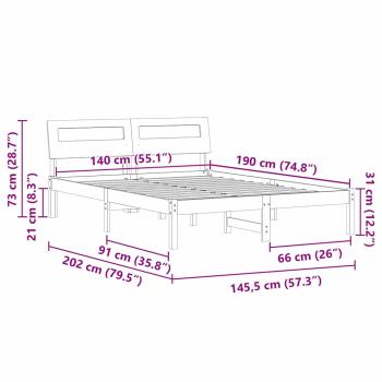 Bettgestell Wachsbraun 140 x 190 cm Massivkiefer