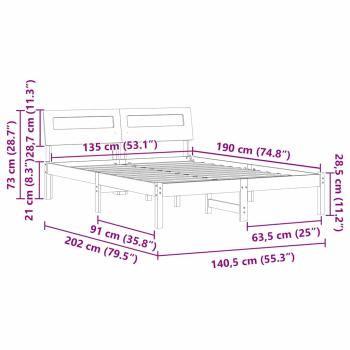 Bettgestell Wachsbraun 135 x 190 cm Massivkiefer