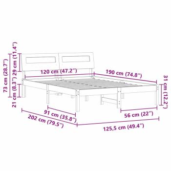 Bettgestell Wachsbraun 120 x 190 cm Massivkiefer
