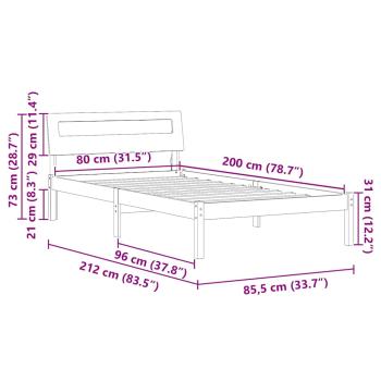 Bettgestell Wachsbraun 80 x 200 cm Massivkiefer