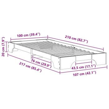 Bodenbettgestell mit Speicher Weiß 100 x 210 cm Holz