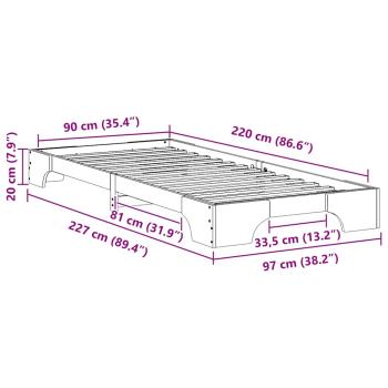 Bodenbettgestell mit Speicher Weiß 90 x 220 cm Holz