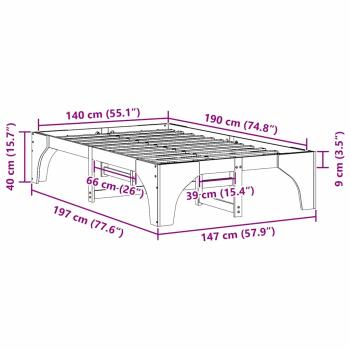 Bodenbettgestell Braun 140 x 190 cm Massivholz Kiefer