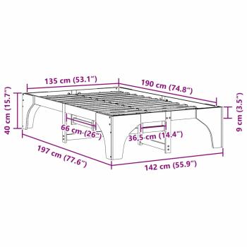 Bodenbettgestell mit Speicher Braun 135 x 190 cm Kiefernholz