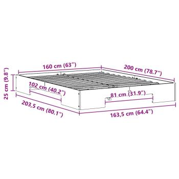 Bodenbettgestell Weiß 160 x 200 cm Massivholz Kiefer