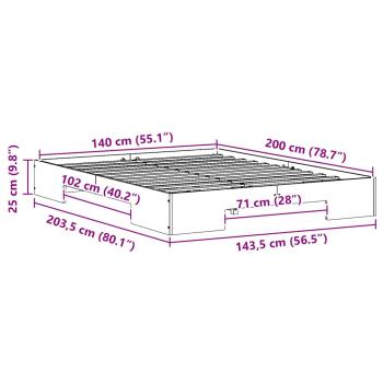 Bodenbettgestell Braun 140 x 200 cm Massivholz Kiefer