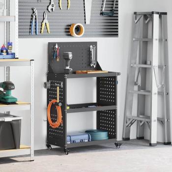 ARDEBO.de - Werkzeugwagen mit Regal mit Rad mit Speicher Schwarz 65 x 35 x 111 cm Metall