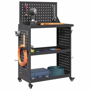 Werkzeugwagen mit Regal mit Rad mit Speicher Schwarz 65 x 35 x 111 cm Metall