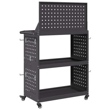 Werkzeugwagen mit Regal mit Rad mit Speicher Schwarz 65 x 35 x 111 cm Metall