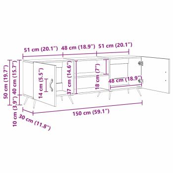 TV-Schränk mit Regal mit Speicher mit Tür Altholz 150 x 30 x 50 cm Holzwerkstoff