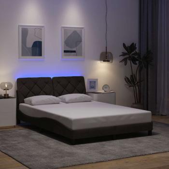 ARDEBO.de - Bettgestell mit LED ohne Matratze Dunkelbraun 140x190 cm Stoff