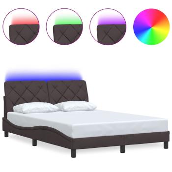 Bettgestell mit LED ohne Matratze Dunkelbraun 140x190 cm Stoff