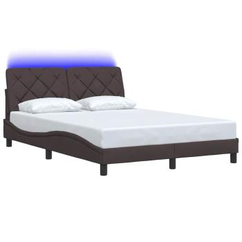 Bettgestell mit LED ohne Matratze Dunkelbraun 140x190 cm Stoff