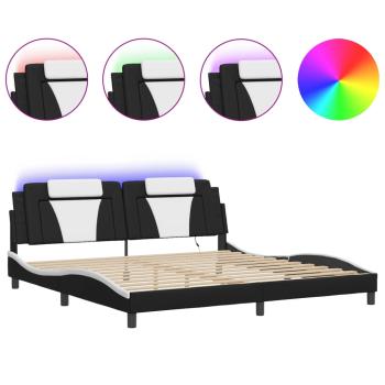 ARDEBO.de - Bettgestell "Viana" mit LED ohne Matratze Schwarz und Weiß 200x200 cm Kunstleder