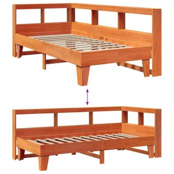 Massivholzbett mit Regal ohne Matratze Wachsbraun 90x200 cm
