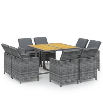 9-tlg. Garten-Essgruppe mit Kissen Poly Rattan Grau