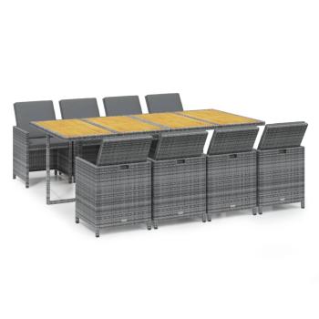 9-tlg. Garten-Essgruppe mit Auflagen Poly Rattan Grau