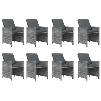 9-tlg. Garten-Essgruppe mit Auflagen Poly Rattan Grau