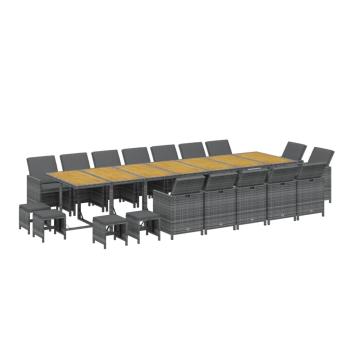 19-tlg. Garten-Essgruppe mit Kissen Grau Poly Rattan