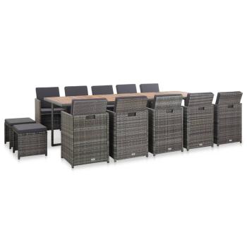 ARDEBO.de - 15-tlg. Garten-Essgruppe mit Auflagen Poly Rattan Anthrazit