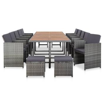 15-tlg. Garten-Essgruppe mit Auflagen Poly Rattan Anthrazit