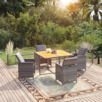ARDEBO.de - 5-tlg. Garten-Essgruppe mit Kissen Poly Rattan Grau