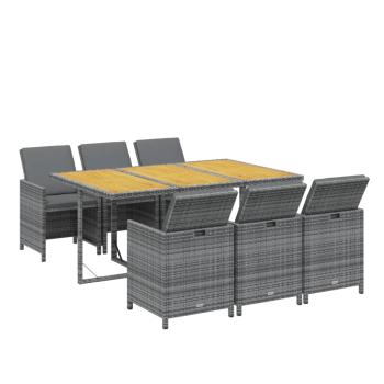 7-tlg. Garten-Essgruppe mit Kissen Poly Rattan Grau