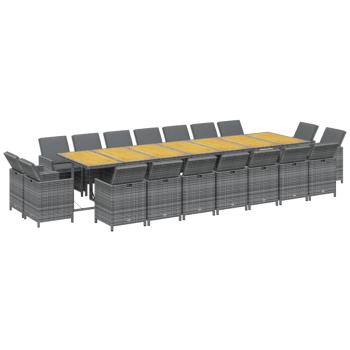 19-tlg. Garten-Essgruppe mit Kissen Grau Poly Rattan
