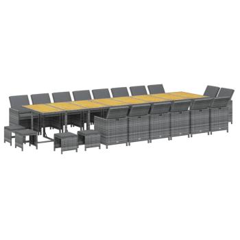 21-tlg. Garten-Essgruppe mit Kissen Grau Poly Rattan