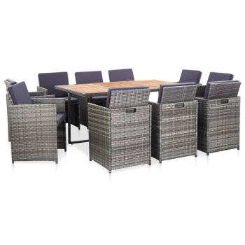 ARDEBO.de - 11-tlg. Garten-Essgruppe mit Auflagen Poly Rattan Grau