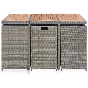 11-tlg. Garten-Essgruppe mit Auflagen Poly Rattan Grau