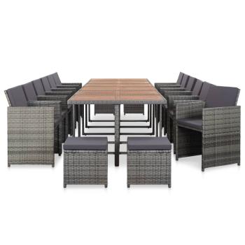 ARDEBO.de - 17-tlg. Garten-Essgruppe mit Auflagen Poly Rattan Grau