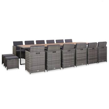 17-tlg. Garten-Essgruppe mit Auflagen Poly Rattan Grau