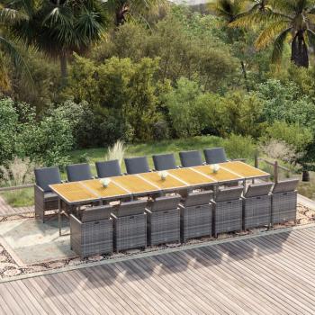 ARDEBO.de - 15-tlg. Garten-Essgruppe mit Kissen Grau Poly Rattan