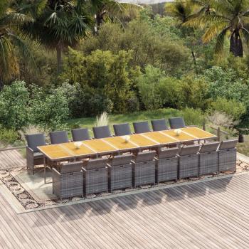 ARDEBO.de - 17-tlg. Garten-Essgruppe mit Kissen Grau Poly Rattan