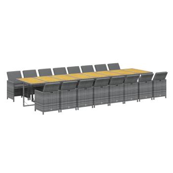 17-tlg. Garten-Essgruppe mit Kissen Grau Poly Rattan