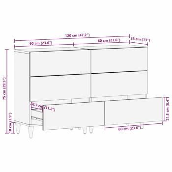 Sideboard Set 2 pcs Braun 60 x 33.5 x 75 cm Massivholz Mango