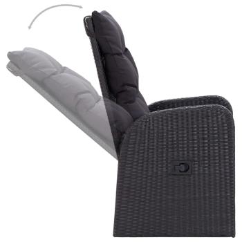 7-tlg. Garten-Essgruppe mit Kissen Schwarz Poly Rattan