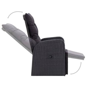 7-tlg. Garten-Essgruppe mit Kissen Schwarz Poly Rattan