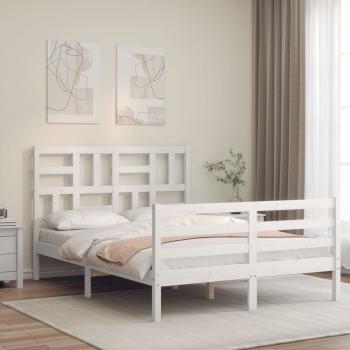 ARDEBO.de - Massivholzbett mit Kopfteil Weiß 140x200 cm