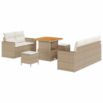 8-teiliges Garten Sofa Set mit Kissen Beige Poly Rattan Akazie