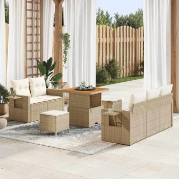 ARDEBO.de - 8-tlg. Garten-Sofagarnitur mit Kissen Beige Poly Rattan Akazie