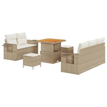 8-tlg. Garten-Sofagarnitur mit Kissen Beige Poly Rattan Akazie