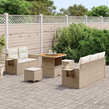 8-tlg. Garten-Sofagarnitur mit Kissen Beige Poly Rattan Akazie