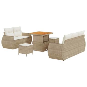 8-tlg. Garten-Sofagarnitur mit Kissen Beige Poly Rattan Akazie
