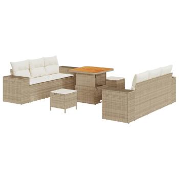 ARDEBO.de - 9-tlg. Garten-Sofagarnitur mit Kissen Beige Poly Rattan Akazie