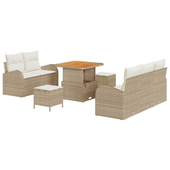 8-teiliges Garten Sofa Set mit Kissen Beige Poly-Rattan Akazie