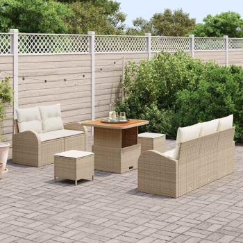 8-teiliges Garten Sofa Set mit Kissen Beige Poly-Rattan Akazie