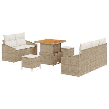 8-teiliges Garten Sofa Set mit Kissen Beige Poly-Rattan Akazie